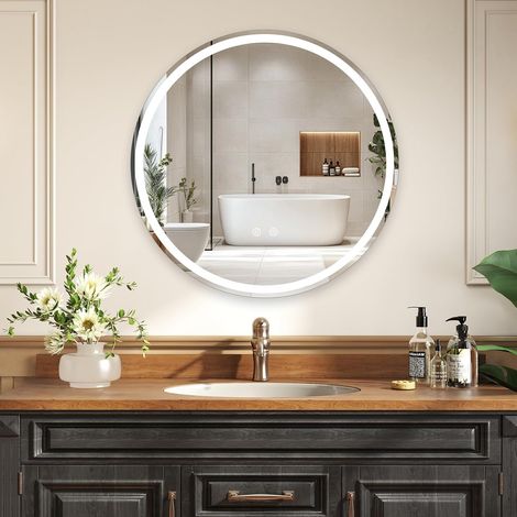 COSTWAY Specchio Rotondo LED con Luce da 80 cm, Touch Intelligente, Anti-Appannamento (1/5)