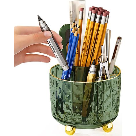 Porte-stylo de bureau vert foncé, porte-stylo rotatif, fournitures de bureau vertes, joli porte-stylo rotatif