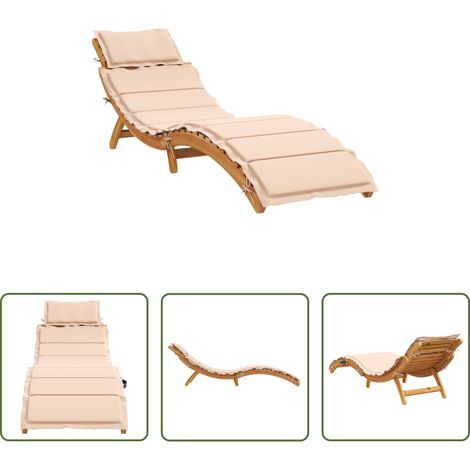 Chaise longue bois acacia - Chaise longue avec coussin beige bois d'acacia solide (1/5)