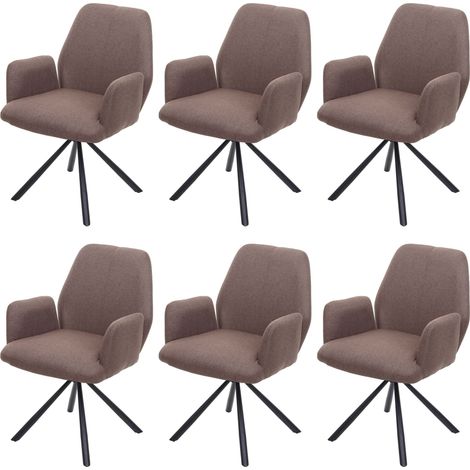 6er-Set Esszimmerstuhl HHG-935, Küchenstuhl Lehnstuhl Stuhl, Stoff/Textil Stahl braun