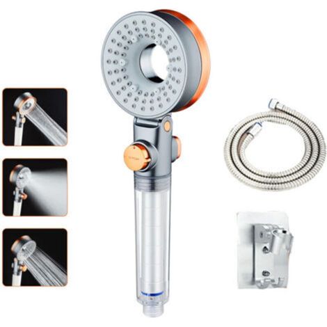 Antikalk- und wassersparender Duschkopf mit Filter, 3 Strahlarten, inklusive Schlauch und Halterung