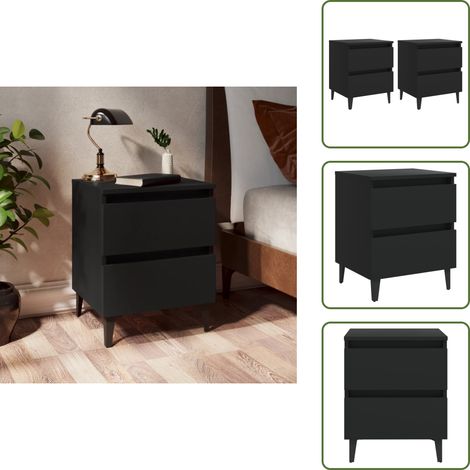 Comodino in metallo - vidaXL Comodini 2pz Neri 40x35x50 cm in Legno Multistrato - Comodino con cassetti