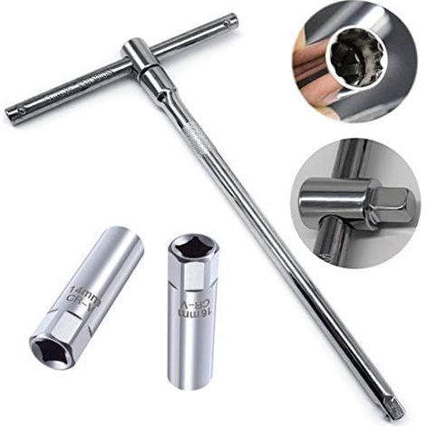 Jeu de 2 Douilles à Bougies(14mm+16mm) + 3/8" Bougie d'Allumage Clé Molette Outil d'Installation - (1/5)