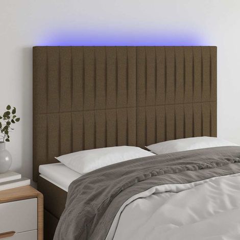 vidaXL Cabecero con luces LED tela marrón oscuro 144x5x118/128 cm (1/5)