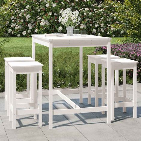 Set de mesa y taburetes altos jardín 5 pzas madera pino
