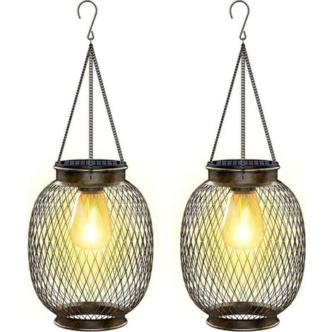 Lampe Solaire Extérieure Jardin Suspendue, Lanterne Solaire Étanche IP65 avec 2 Ampoules LED, pour Porche, Cour et Jardin (1/5)