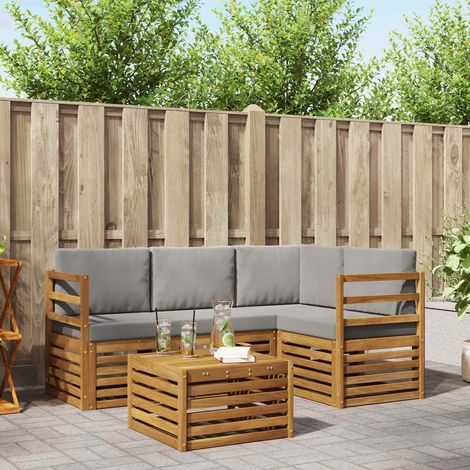 vidaXL Outdoor-Sofagarnitur mit Kissen 5 pcs Natürlich und Hellgrau (1/5)