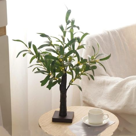 Arbre Lumineux à Feuilles d'olivier de 21,6 Pouces pour Table, Mini Arbre Lumineux bonsaï avec Feuilles d'olivier artificielles et 30 LED Blanc Chaud, pour cheminée,Mariage, décoration de Noël (1/4)