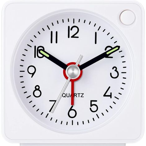 Réveil analogique de voyage, ultra petit réveil avec fonction snooze et éclairage, super silencieux (blanc) (1/5)