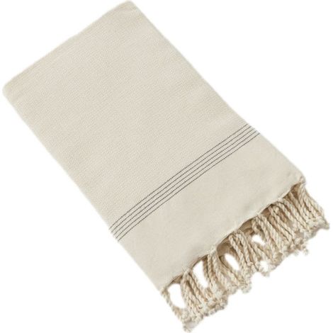Fouta avec Franges 100 x 200 cm – 100% Coton Tissé Teint Ulysse Ecru (1/3)