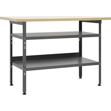 Établi d’atelier en acier et bois gris avec 2 étagères, 300 kg, 120 x 60 x 85 cm - PANGIVO (1/5)