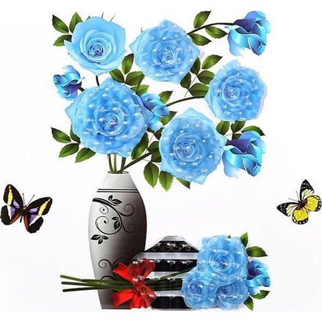 1 sticker mural 3D en forme de fleur, 30,5 x 40,5 cm, décoration murale à faire soi-même avec des fleurs bleues superposées. Sticker mural amovible et imperméable. (1/5)