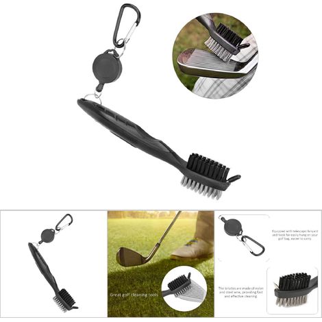 Nettoyeur de clubs de golf multifonction avec brosses en nylon et acier, outil de nettoyage double face noir (1/5)