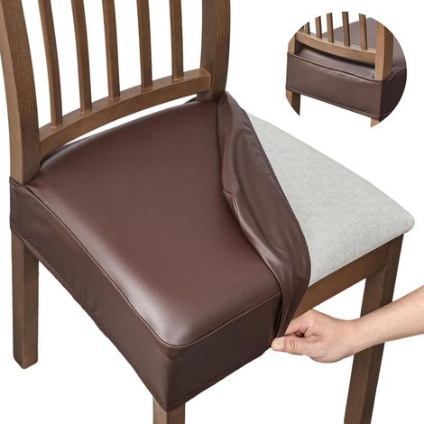 Paquete de 4 fundas impermeables para sillas de comedor, de piel sintética, extraíbles y lavables (café) (1/5)
