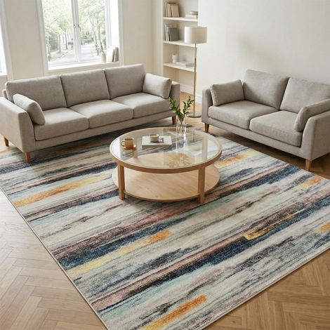Tapis Salon Moderne Doux Tapis Chambre à Poils Courts Grand Tapis Antidérapant Motif Rayé (Multi, 200 x 250 cm) (1/5)