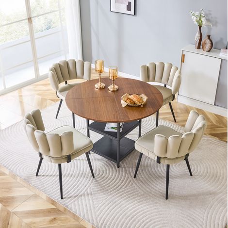 Esstisch Set rund mit 4 Stühlen und Ablage 107 cm OKMYHOME (1/5)