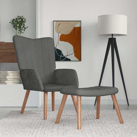 vidaXL Sillón de relax con taburete terciopelo gris oscuro (1/5)