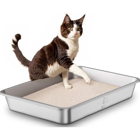 Stainless Steel Cat Litter Tray for Large Cats, Kittens and Rabbits, XXL Cat Litter, Toilet Litter Tray for Cats, Non-Stick, Anti-Odour, Easy to Clean (1/5)