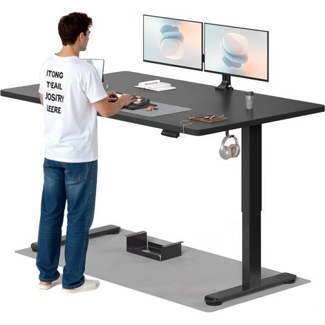 Bureau Assis Debout 160x80cm, Plateau Monobloc, 2 Moteur, Noir (1/5)