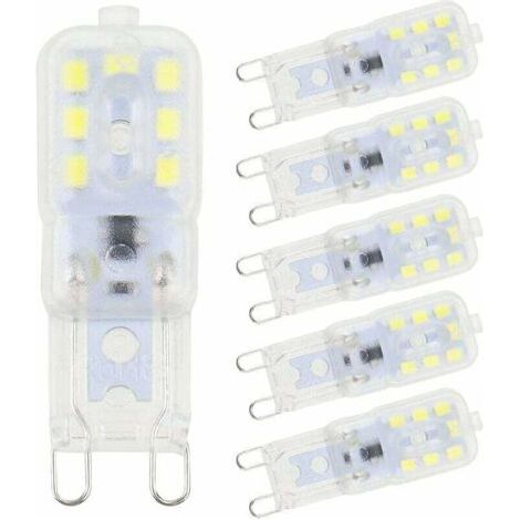 BUNTHAUS 6 Stück G9 LED-Lampen, Kaltweiß, 5 W, 6500 K, flimmerfrei, Halogenersatz, dimmbar, energiesparend, für Wandleuchten, Kronleuchter, Kühlschränke, 220 V Wechselstrom