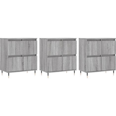 Aparador buffet cómoda mueble unidad de almacenamiento organizador cocina salón salón 3 piezas madera contrachapada Sonoma gris 020037176