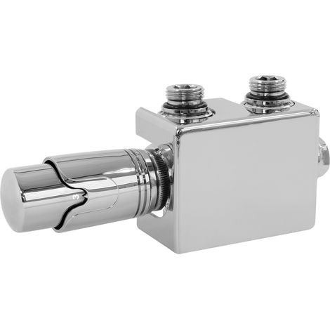 ECD Germany Ventil-Armaturen Set Multiblock Chrom Universal Eck- und Durchgangsform inkl. Thermostatkopf für Badheizkörper mit Mittelanschluss - Anschlussgarnitur Heizkörper Universal mit Thermostat