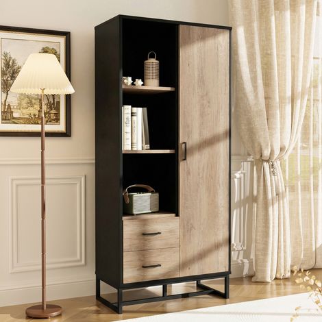 meuble rangement haut 80 40 180 bois noir MDF salon OKMYHOME (1/5)