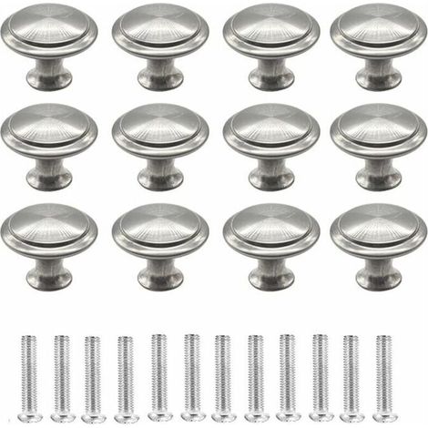 12 pomelli rotondi per ante di mobili, maniglie a forma di fungo per cassetti in acciaio inossidabile spazzolato per cucina, credenza, comò (argento) (1/4)