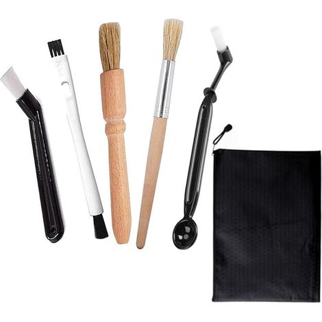 Juego de 5 cepillos de limpieza para cafeteras, juego de cepillos con bolsa de almacenamiento para molinillos de café y máquinas de espresso. (1/5)