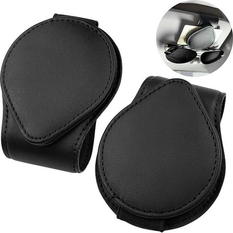 Set of 2 car sunglasses holders, magnetic PU leather glasses holder, universal sun visor holder, practical car sunglasses holder with adsorption, black (1/5)