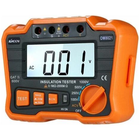 QORVA-Testeur de résistance d'isolement DCV ACV Mètre 1000V Ground Megger Mégohmmètre MegOhm Voltmètre avec écran LCD rétroéclairé