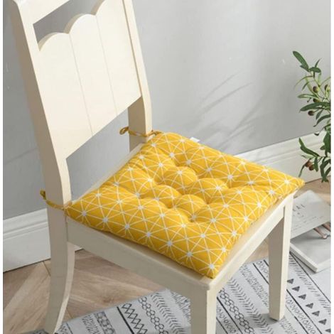 (Jaune) Lot de 2 coussins de chaise de salle à manger, de jardin et de cuisine avec attaches (1/4)