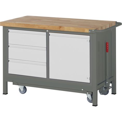 Etabli STIER Premium avec châssis roulant abaissable, 3 tiroirs et 1 porte battante, lxPxH 1 250x700x880 mm (1/4)