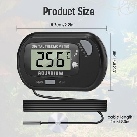 Thermomètre LCD Numérique d'aquarium avec Ventouses et Sonde Étanche pour Aquarium Fish Tank, Reptile Terrarium (2PCS) (1/4)