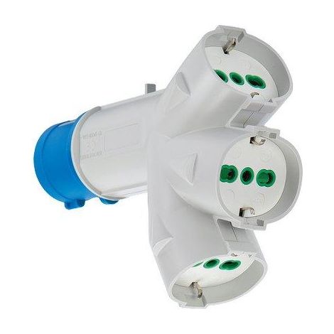 ADATTATORE TRIPLO SPINA BLU16A+3 SCHUKO FME  2P+T 16A IP44