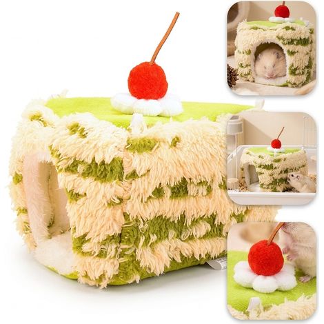 Lot de 2 nids en peluche douce pour hamster, finition verte anti-froid, retient la chaleur du corps, coussin epais et lavable, taille M, dimensions 14 x 13 cm, abri d'hiver pour hamster et cochon d'In (1/5)
