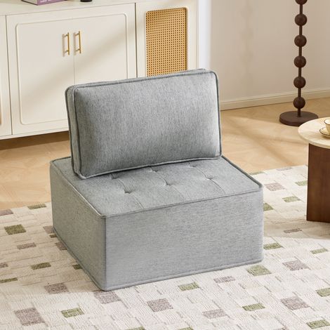 Modulares Einzelsofa 81 x 81 x 80 cm aus Leinen, Hellgrau, ohne Armlehnen (1/5)