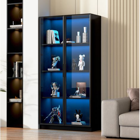 Vetrina in vetro con illuminazione LED tramite app, 2 ante, 80 x 40 x 160 cm, nera DESVIAE (1/5)