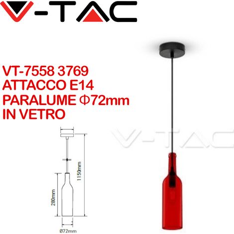 V-TAC VT-7558-R 3769 Lampadario LED a Bottiglia in Vetro con Portalampada E14 (Max 60W) Colore Rosso (1/10)