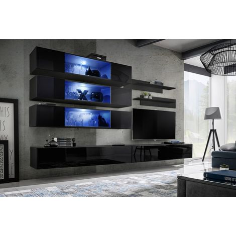 Ensemble Meuble TV Mural "Fly J3" 320cm Noir (1/3)