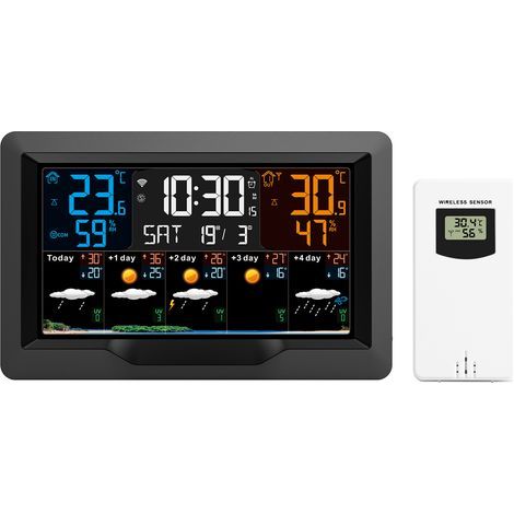 Station météo SW403 J+4 avec connexion Wi-Fi et écran LCD coloré – Température intérieure/extérieure – Alertes de confort – Application Tuya (1/4)