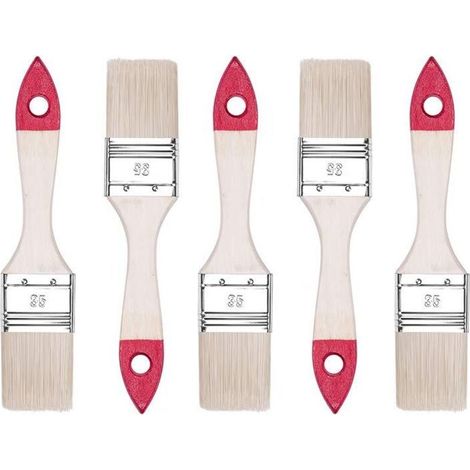 5 Piece Flat Paint Brush Set, 1.5 Inch Wide - 5 Pieces, Wooden Handle Paint Brush Set, 5 Brushes, 30 Series, A0200-300515 (1/4)