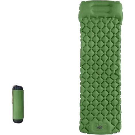 Materasso gonfiabile matrimoniale da campeggio con cuscino – Materassino gonfiabile per dormire all'aperto – Impermeabile e portatile (Verde, Singolo) (1/5)