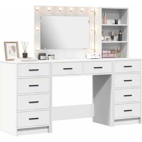 Coiffeuse avec Miroir et Tabouret, Ensemble de Maquillage 3 Pièces, Table de Toilette Blanche 78,5 x 41 x 135 cm, Meuble de Chambre avec Rangement (1/5)