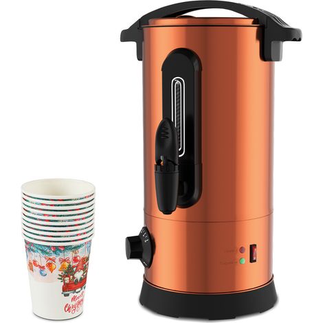 Wolketon Dispensador de vino caliente 8 L color cobre, 1500 W, 30–100 °C, grifo y 10 vasos (1/5)