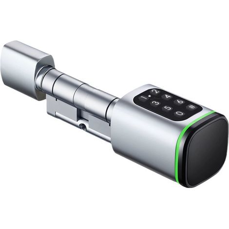 Tuya Bluetooth-verbundener M9-Schließzylinder, schwarz/silber, Öffnung per App, Code oder Schlüsselkarte, 90 x 45 x 45 mm, batterielos