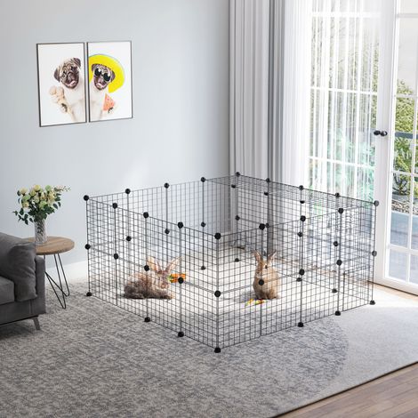 Recinto metallico per animali domestici PawHut, box gioco in metallo con 36 pannelli, per piccoli animali, smontabile, fai da te, nero, 146x73x73 cm