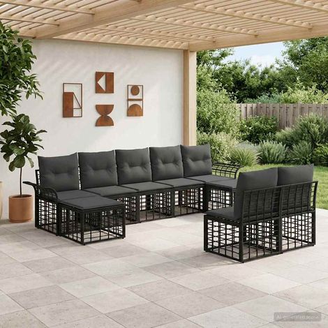 Conjunto de sofás de exterior 9 pcs Negro y Gris oscuro (1/5)