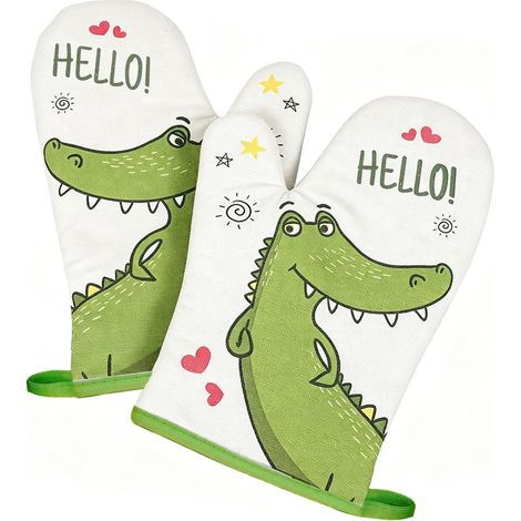 Lot de 2 Gants de Four Amusants Motif Crocodile, Maniques Résistantes à la Chaleur Jusqu'à 260°C, Gants de Cuisine Antidérapants pour Barbecue et Pâtisserie, Lavables (1/5)