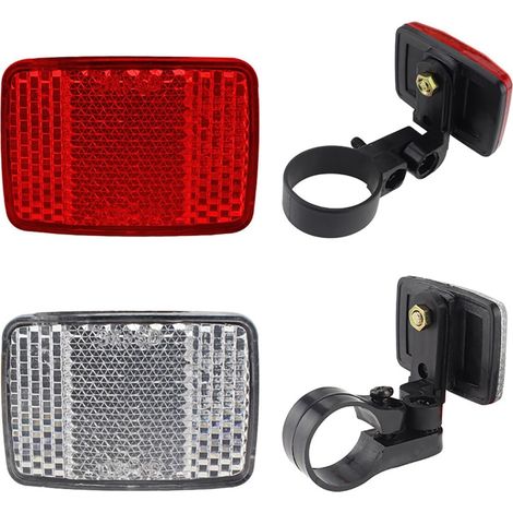 Reflector - 2 Pièces - Blanc Avant + Rouge Arrière - Pour Vélo VTT Électrique Moto - Fixation Sur Potence Ou Tige De Selle